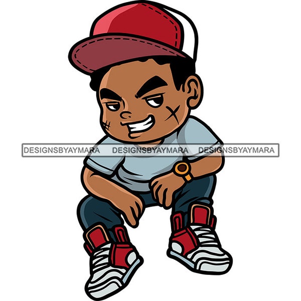Scarface Teenager Sitting Position Swag Bad Boy Wearing Baseball Hat Cap Gangster Dope Street Boy Vector Designs SVG PNG JPG Cutting Files