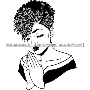 Woman Praying Black Lady Church Faith Begging Pray Prayers God Lord Faith Religion SVG JPG.PNG Vector Clipart Cricut Circuit Cut Cutting