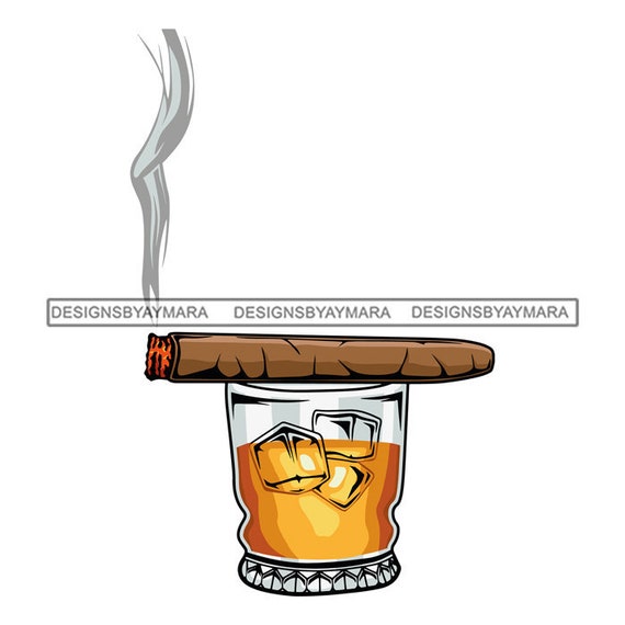 alcohol beverage and tobacco Glass Whiskey Cigar Smoke Tobacco Liqueur Beverage Drink Drinking Alcohol  Ice Cube SVG EPS PNG Vector Clipart Silhouette Cricut Cut Cutting