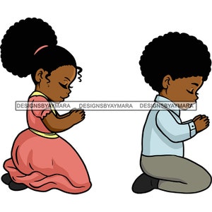 Niños negros rezando Dios Señor oraciones rezan niña arrodillada niño afroamericano SVG JPG PNG JPG Vector Clipart Cricut Silhouette Cutting
