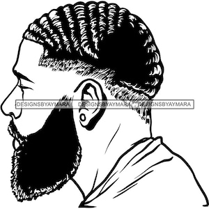 Homem Atraente Preto Barbudo Bonito Hipster Modelo Moda Masculino Cara Estiloso Bigode Close-up Macho Viril SVG PNG JPG Cricut Corte Corte
