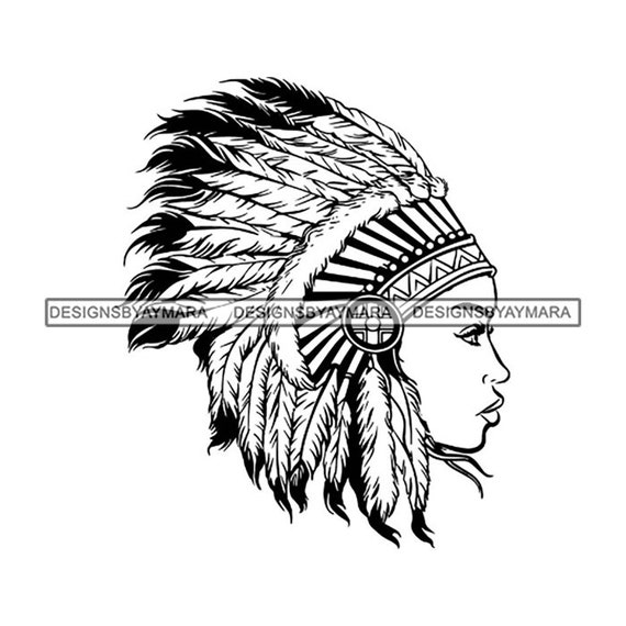 Indian Woman Headdress Mascot Native Traditional American Etsy