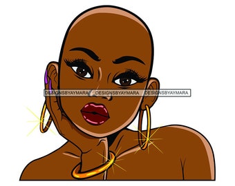 Afro Woman Hand In Face Alopecia Awareness Bald Hairstyle Nubian Black Girl Magic SVG JPG PNG Vector Clipart Cricut Silhouette Cut Cutting