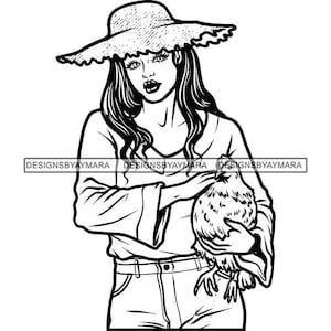 Farmer Woman Carrying Chicken Farm Farming Farmwoman Rural worker Crop grower Agriculturalist SVG PNG JPG Cut Cutting Sublimation Designs