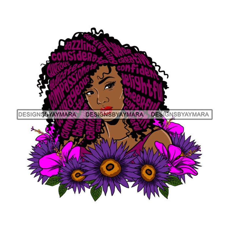 Download Afro Woman SVG With Flowers Hair With Letters Melanin Popping | Etsy