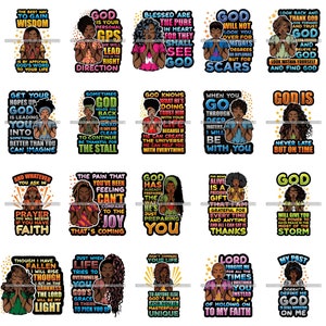 Bundle 20 Afro Woman God Lord Quotes Prayer Asking Begging Pray Religion Faith Church Nubian Lady SVG PNG Vector Clipart Circuit Cut Cutting