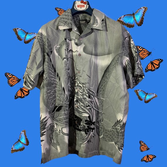 Vintage y2k dragon buttons shirts Japanese crazy a