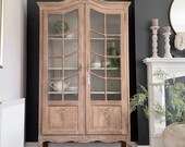 NOW SOLD Stunning Vintage Limed Oak French Vitrine Glass Cabinet Armoire Bookcase - Storage