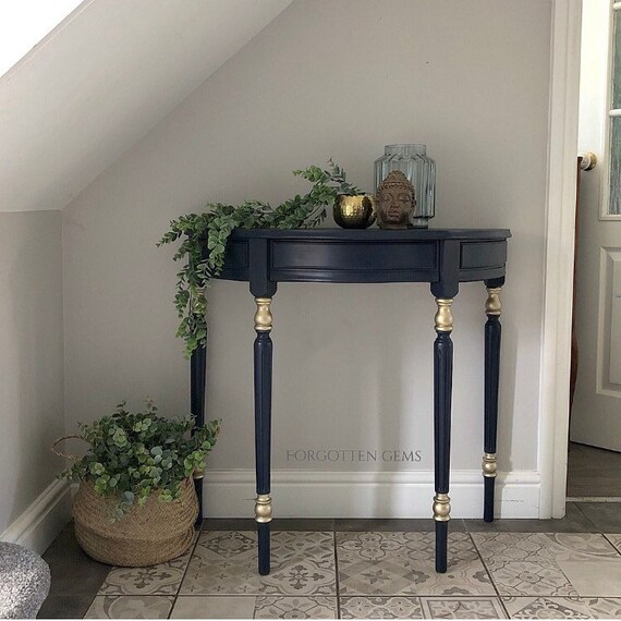 Sold Sold Available Midnight Blue Gold Half Moon Hall Table Etsy