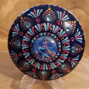 Mermaid mandala on an art stone with glass crystals