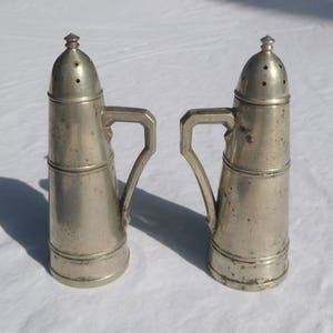vintage peerless pewter salt and pepper shakers with screw top image 2