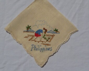 vintage souvenir embroidered linen handkerchief from the Philippines