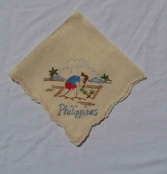 vintage souvenir embroidered linen handkerchief fr