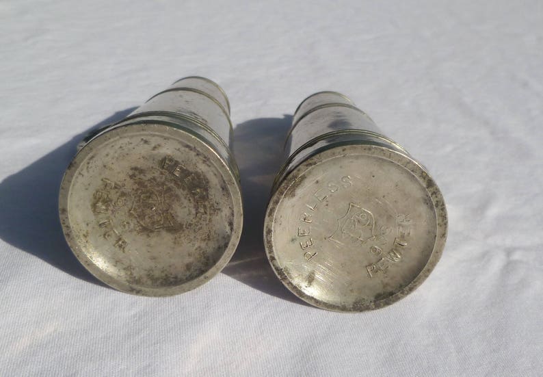 vintage peerless pewter salt and pepper shakers with screw top image 3