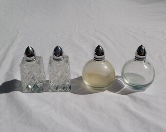 vintage glass salt & pepper shakers, one retro, one classic