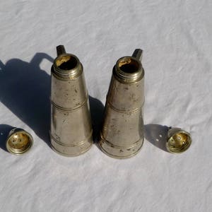 vintage peerless pewter salt and pepper shakers with screw top image 4