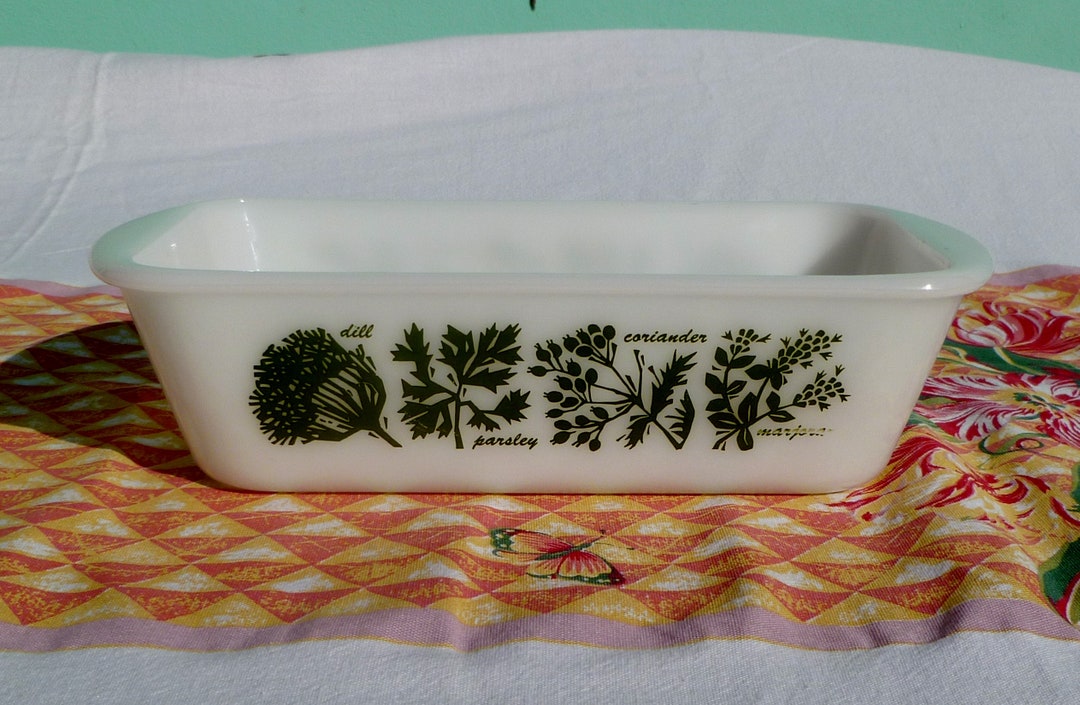 Vintage Milk Glass Loaf Pan With Herb Design Etsy