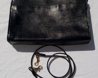vintage valerie stevens black leather clutch purse with strap