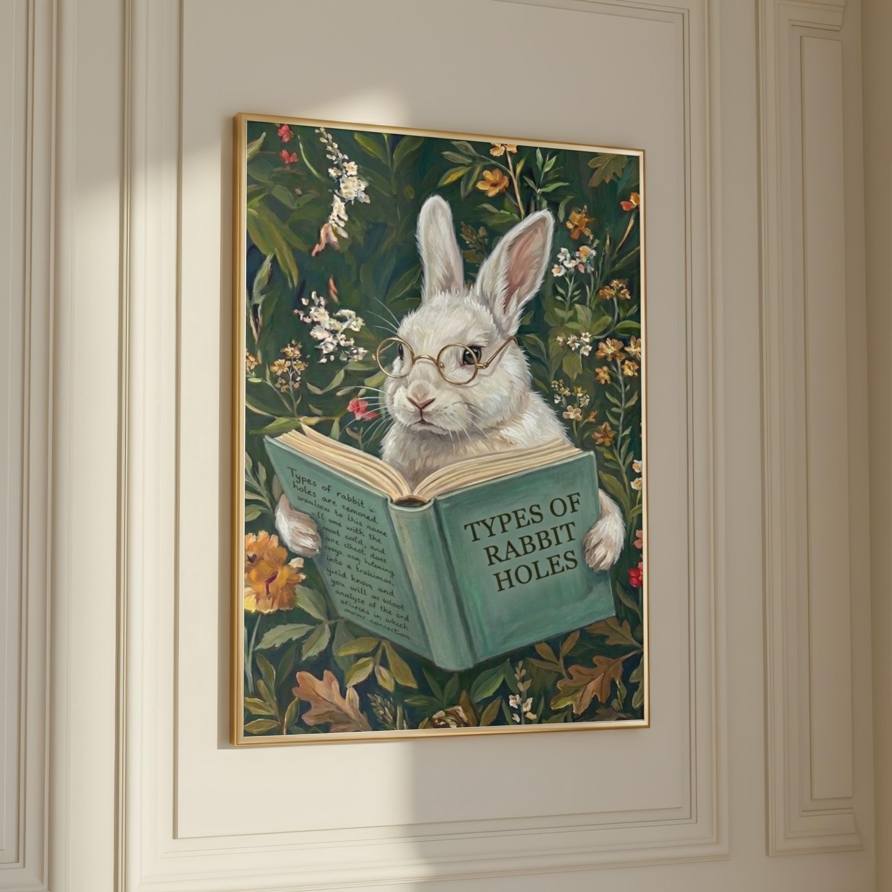 Funny Rabbit Book Funny Rabbit Reading Book Art Print, Whimsical Bunny Wall Art, Types of ...