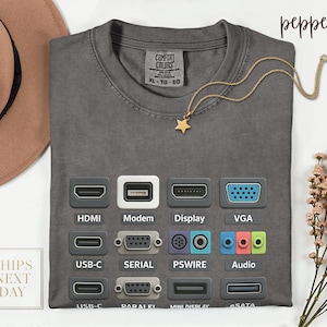 Retro Tech Ports Unisex Shirt | Gamer Computer Connectors | PC Geek Comfort Colors Shirt | Nerdy Gift for Him | Vintage Tech Diagram Shirt