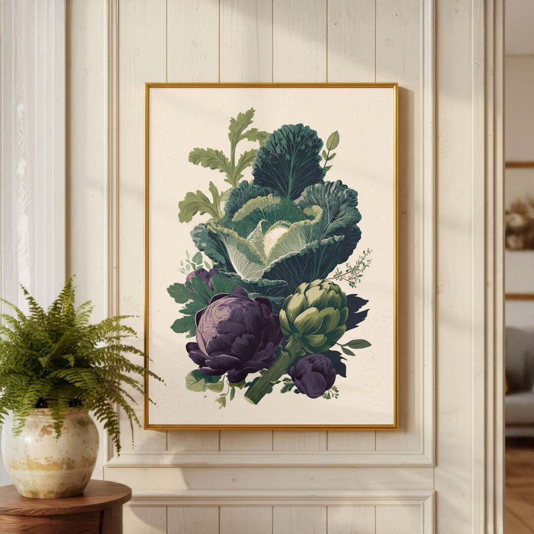 Quirky Cabbage Crush Botanical Poster, Vegetable Still Life Print ...