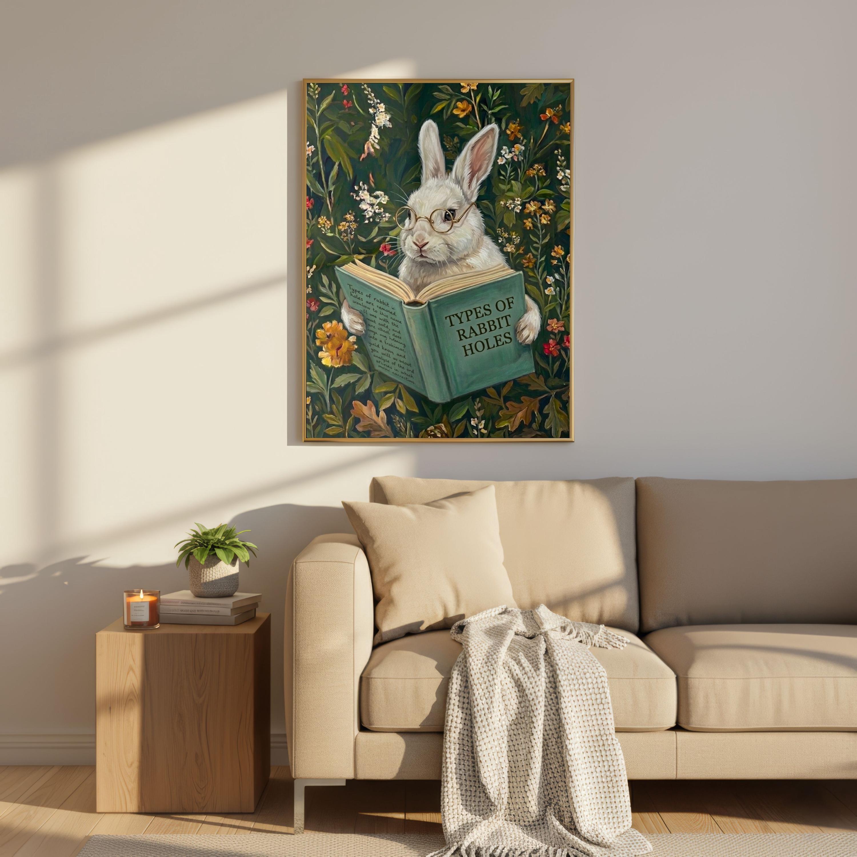 Funny Rabbit Book Funny Rabbit Reading Book Art Print, Whimsical Bunny Wall Art, Types of ...