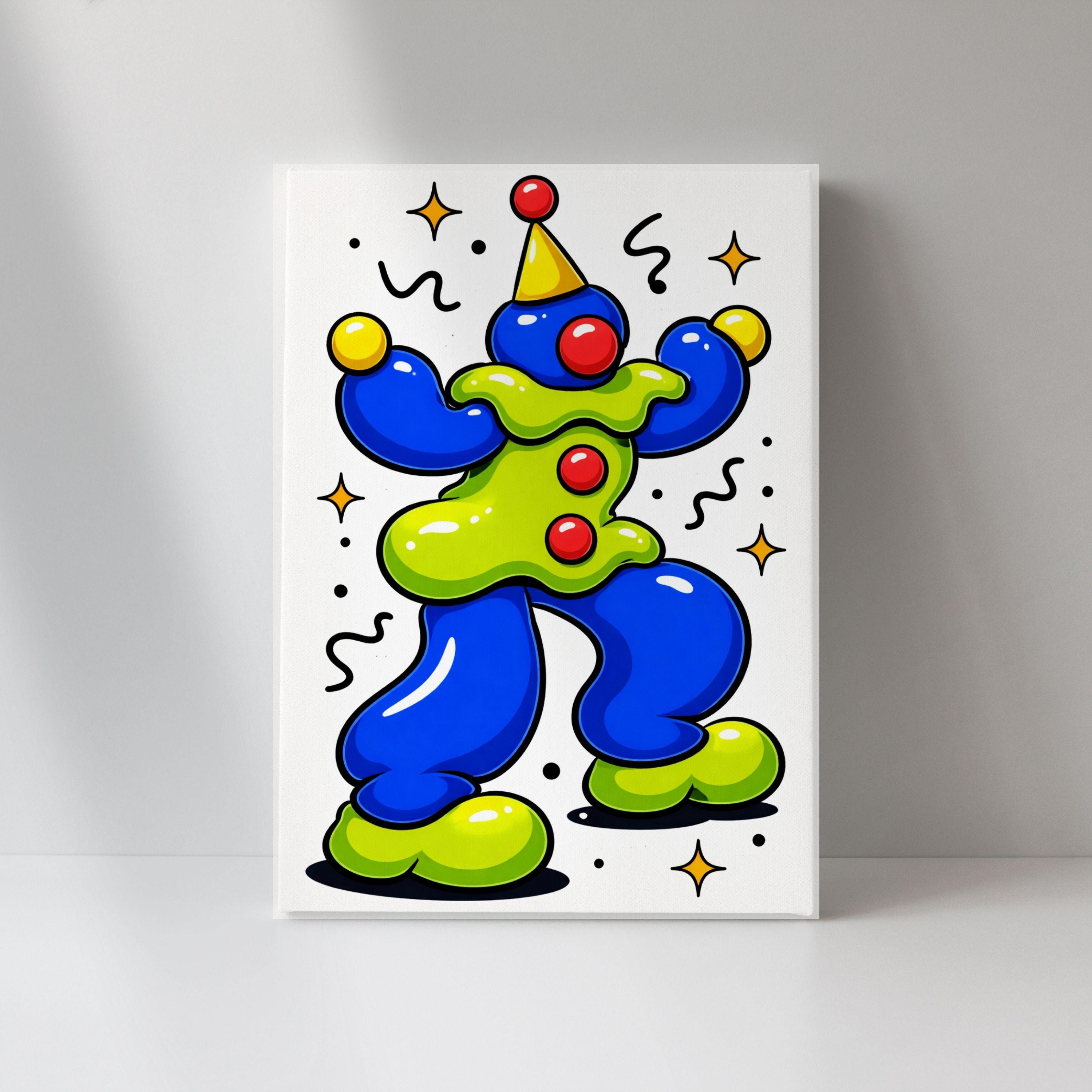 Bouncy Clown Silhouette Primary Colors Canvas Memphis Funhaus Wall Art ...