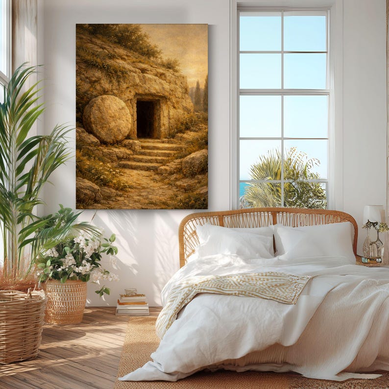 The Tomb is Empty Wall Art Canvas | He is Risen Christian Art | Jesus ...