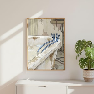 Blue Jay Bird Bath Wall Art, Lanky Bird Legs and Talon Print, Grimy Park Shack Bathtub Decor, Funny Adult Animation