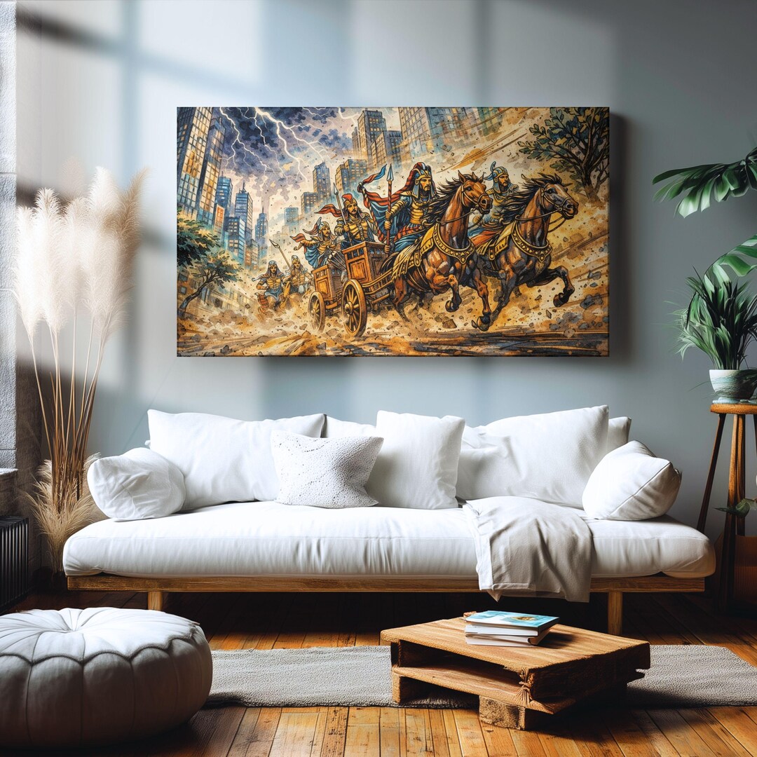 Egyptian Horse Riders Canvas Wall Art, Chariot Racing City Print, Horse ...
