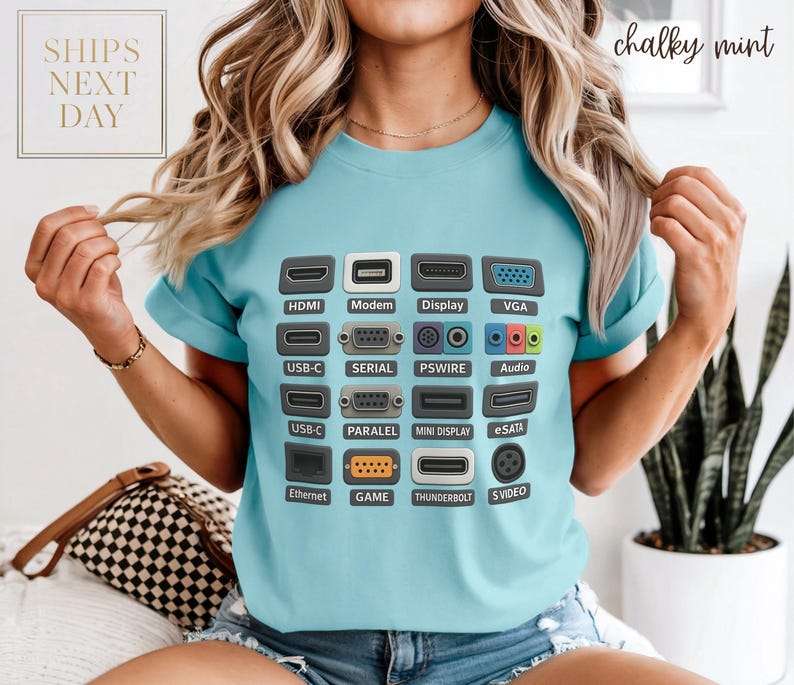 Retro Tech Ports Unisex Shirt | Gamer Computer Connectors | PC Geek ...