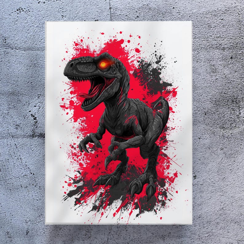 Aggressive Raptors Velociraptor Canvas Wall Art, Dark Dinosaur Artwork, Aggressive Raptor ...