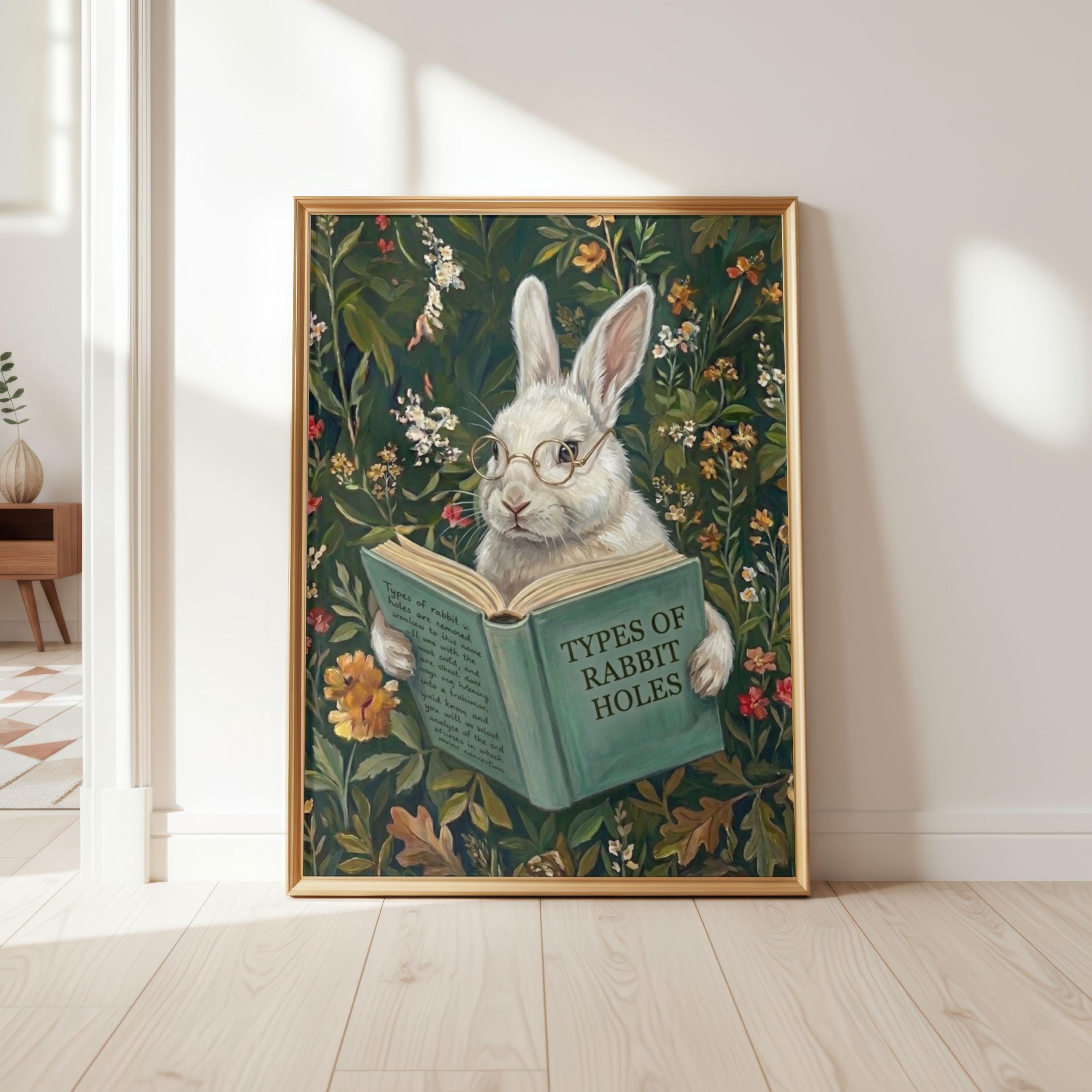 Funny Rabbit Book Funny Rabbit Reading Book Art Print, Whimsical Bunny Wall Art, Types of ...