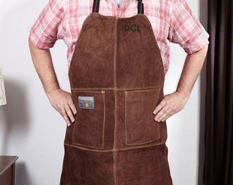 Genuine Leather Personalized Apron For Grilling | Custom Grilling Gifts For Him | Grilling Accessories For BBQ Smoker, Baking and Cooking