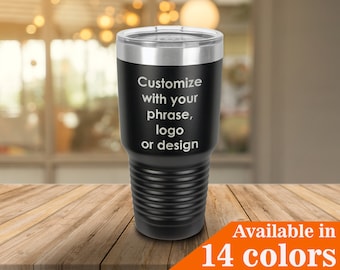 Personalized Insulated Tumbler, Custom Logo, Engraved Stainless Steel Cup, 30oz