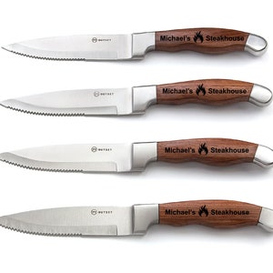 Personalized Steak Knife Set, Grilling Gifts for Men, Wood Handle Steak Knives, Father&#39;s Day, Christmas and Wedding Gifts | Set Of 4