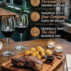 Personalized Steak Plate | 16 Monogram Design Options | Laser Engraved Acacia Wood BBQ Serving Plates