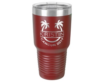 Personalized Vacation Tumbler With Straw And Slide Top Lid | Compare To Yeti Rambler Cups