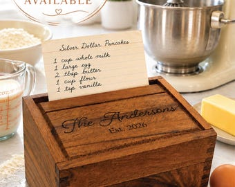Personalized Wood Recipe Box with Dividers | Recipe Card Organizer | Kitchen Gift, Wedding Gift | Mother's Day Present or Gift For Grandma