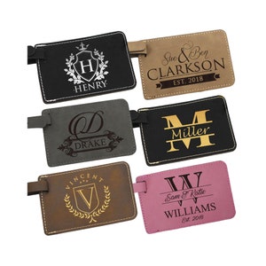 Personalized Name Luggage Tags w Strap | 11 Colors - 15 Designs | Engraved  Leather Traveler Gifts for Women, Men, Kids. Custom Monogrammed Luggage