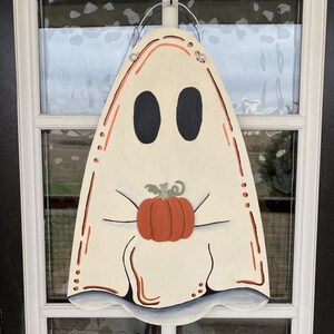 Ready to Ship Ghost Door Hanger | Pumpkin Ghost Decor | Fall Door Hanger