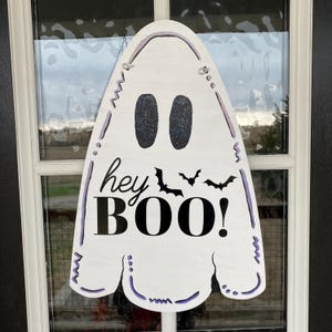 Ready to Ship Ghost Door Hanger | Hey Boo! Door Hanger | Ghost Decor | Fall Door Hanger