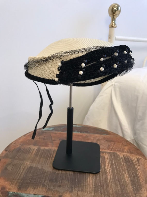 Black and White 1950's Vintage Ladies Hat | Vinta… - image 1