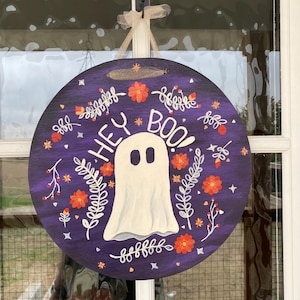 Ready to Ship Hey Boo! Door Hanger | Hand Painted Door Hanger | Fall Door Hanger
