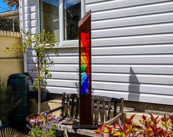Wood and Glass Sculpture (Rainbow sunrise)
