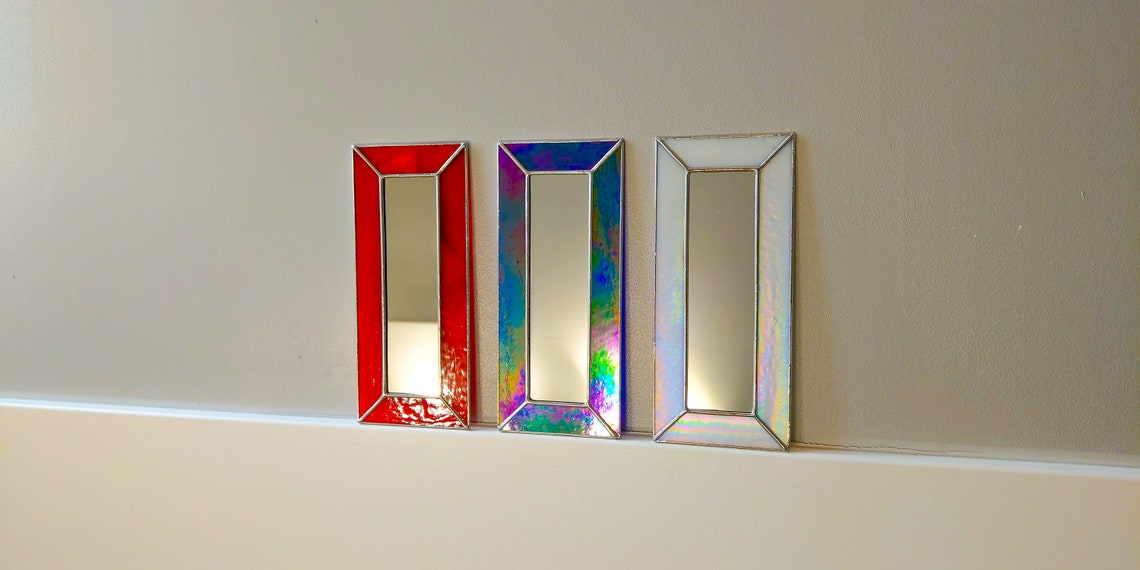 Rectangle Mirrors Three Stained Glass Mirrors With Coloured Etsy