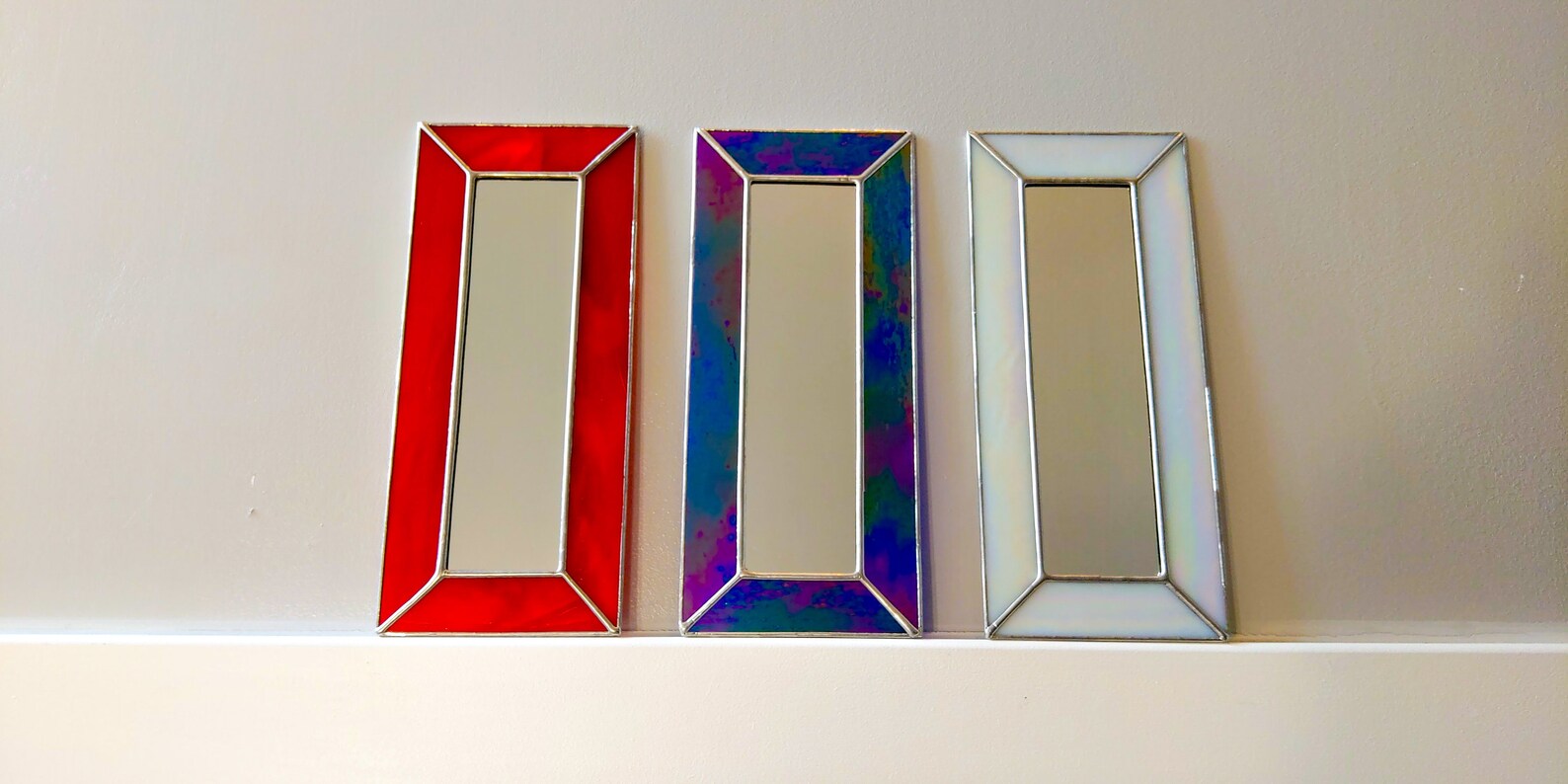 Rectangle Mirrors Three Stained Glass Mirrors With Coloured Etsy