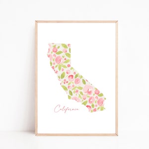ANY STATE, Watercolor State, Watercolor States, Watercolor State Art, State Sign, State Signs Home, California Printable, Floral State Print