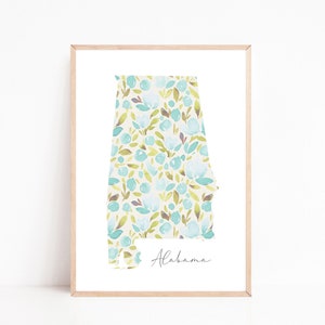 ANY STATE, Home State, Home State Sign, State Prints, State Printable, State Print Art, Floral State Print, Floral States Alabama Printable