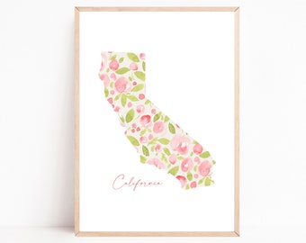 N’IMPORTE QUEL ÉTAT, État d’aquarelle, États d’aquarelle, art d’état d’aquarelle, signe d’état, maison de signes d’état, imprimable de la Californie, impression florale d’état